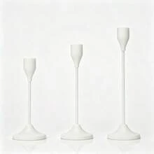White Minimalist Metal Candle Holder 3 Pieces Set, Modern Luxury Dining Table Decor - Simple - View 1