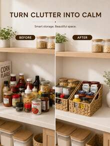 2 Pieces Detachable Trapezoid Woven Storage Basket Set With Cutout Handles, Waterproof Paper Rattan Large-Capacity Organizer Bins For Snacks, Toiletries, Pantry, Kitchen, Bathroom, Closet And Shelf - Multicolor - View 6
