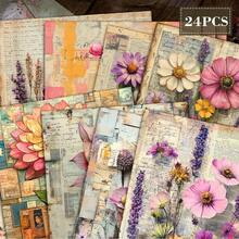 24 Lembar Kertas Scrapbook Motif Bunga Gambar Tangan Vintage, Ukuran 6*6 Inci, Kertas Dekoratif Pola Bunga Liar Gaya Manuskrip Usang, Cocok untuk Kolase, Origami, dan Bahan Scrapbooking, Kertas DIY, Bullet Journal, Kartu Ucapan, Pembungkus Kado, dan Dekorasi Rumah - Square - View 1