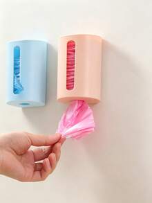 1pc Trash Bag Storage Box Plastic Bag Collector Wall-Mounted No-Drill Kitchen Convenient Pull-Out Design - Multicolor - View 3