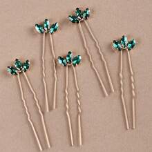 5pcs Bridal Hair Pins Hair Accessories Rhinestone Bun Decoration Hair Sticks - Green - View 4