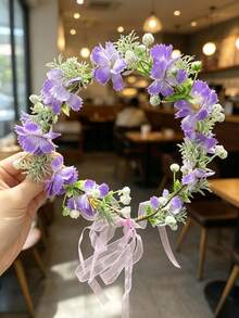 1件仿真編織金屬線花卉髮箍，手工藝人製作頭飾，鄉村森系風格，適合新娘、伴娘、攝影、海灘度假村、攝影棚、婚禮、夏威夷風女裝，髮飾，派對、節慶穿搭，禮物，皇冠，髮冠 - 彩色 - 查看 7
