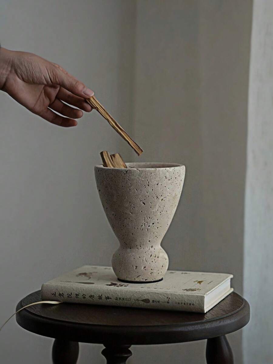 1pc Bohemian Ritual‑Style Incense Holder, Curved Goblet‑Shaped Silhouette, Herb Stick Storage Container, Desktop Aromatherapy Ornament For Spiritual Practice Yoga Home Altar Decoration - Stone Cup Incense Burner - View 1