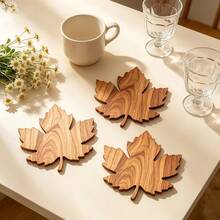 6pcs Maple Leaf Design Wooden Non-Slip Coaster Set, Home, Bedroom Decor, Kitchen Accessories, Suitable For Various Holiday Parties, Weddings, Autumn Thanksgiving, Christmas Decoration Gifts - Multi-color LDX2549 - View 2