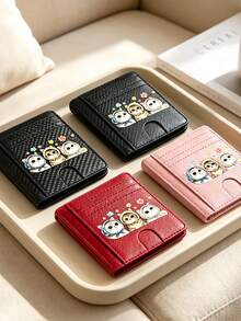 Slim Multi Slot Card Holder With Cute Cat Pattern,Mini Credit Card Wallet Portable Id Card Case For Women,Credit Card Holder Money Clip With Id Window - Multicolor - View 9
