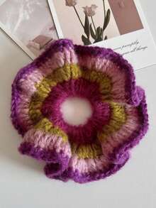 1pc Solid Color Casual Polyester (Polyester) Autumn/Winter New Knit Hair Tie, Mixed Yarn Scrunchie, Color Block Durable Fashionable Ponytail Bun Hair Accessory - Multicolor - View 6