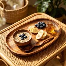 Large Display Trays - Oval Rosewood Solid Wood Tray, Natural Texture With Premium Feel, Smooth Edges For Handling, With Raised Rim To Prevent Spills. Suitable For Coffee, Tea, Sandwiches, Fruits And Desserts, Ideal For Food Presentation And Desktop Storage. Durable Solid Wood Material, Easy To Clean With A Damp Cloth, INS Natural Wood Style Fits Multiple Scenes, Home, Cafe Display Multifunctional Wooden Serving Tray. - View 5