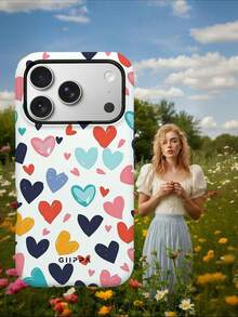 GIIPPA 1pc White Background & Heart Pattern Design Phone 17 Pro Max Phone Case, Compatible With Phone 16 Pro Max, 15 Pro Max, 14 Pro Max, Korean Style High-End Fashion Fun Phone Case, Compatible With 11/12/13/14/15/16 Pro Max Plus, Elegant Design Suitable For Men And Women, Perfect Gift For Girlfriend On Christmas, Valentine's Day, Easter, Wedding Season And Birthday! - Multicolor - View 6
