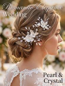 2pcs/Set Floral & Faux Pearl Decor Bridal Hair Pins Silver Crystal Wedding Hair Piece Accessories For Prom Party - Silver - View 3