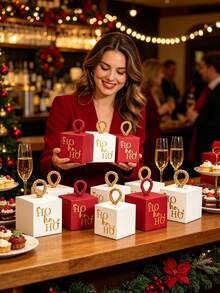 3pcs/Set Christmas Square Gift Box With Rope Loop Handle, Red And White Paper Gift Box, Mini Holiday Gift Wrapping, Suitable For Cookies, Candy, Small Gifts, Christmas Tree Decorations, And Party Gifts, Easy To Assemble. - A - View 2