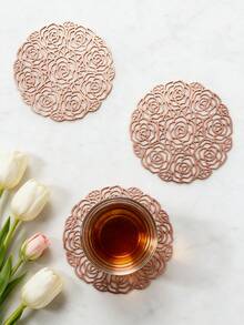 12pcs Gold Hollow PVC Drink Coasters, Washable Table Accessories, Non-Slip Tableware Mats, Breathable And Heat Dissipating, Lightweight And Easy To Store, Suitable For Restaurants, Cafes, Homestays, Perfect For Afternoon Tea, Holidays, Parties, Gatherings, Birthdays, Weddings, Dinner Parties - Multicolor - View 7