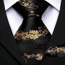 Men's Tie Set, Classic Fashion Tie & Pocket Square Set, Suitable For Weddings, Business And Banquets - Black - View 2