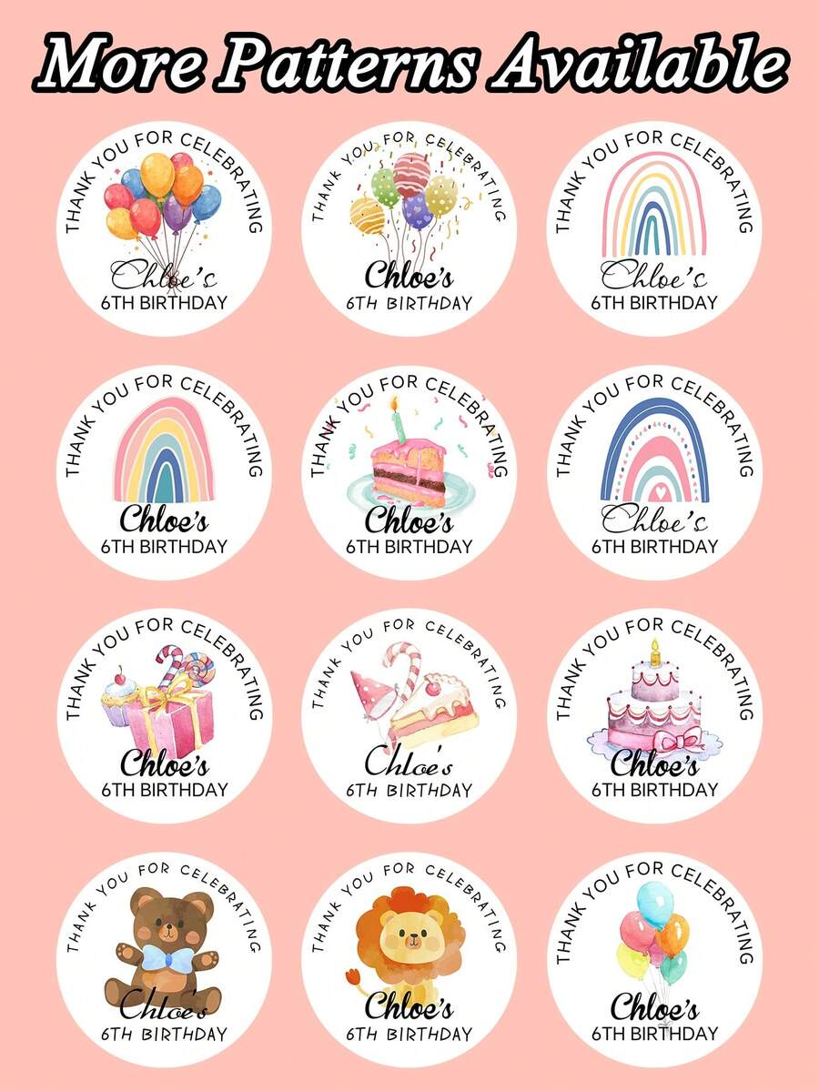 Customized Birthday Stickers, Waterproof PVC Round, Cartoon, Candy Bag Sealing, Cake Decorative, Invitation Card, Teacher Reward, Name, Removable, School Water Bottle, Back-To-School, Holographic, Gift School Supplies - Multicolor - View 1