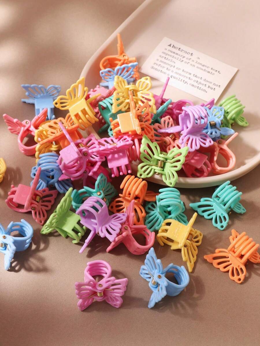 10/20/30/50/100pcs Colorful Hollow Butterfly Hair Claw Clips For Women, Side Clips, Forehead Bangs Clips, Braid Clips, Mini Elegant Princess Hair Accessories (Random Color) - Multicolor - View 1