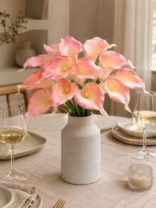 1/6/12/20Pcs PU Pink Artificial Calla Lily Flowers,Realistic Faux Calla Lily Bouquet, No Vase, For Home Table, Wedding, Indoor Outdoor, Garden, Party Decor Floral Arrangement - Baby Pink - View 7