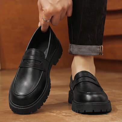 Men's Formal Shoes Youth Fashion Thick Sole Big Toe Slip-On Loafers British Style Shoes Business Casual Daily Walking Shoes