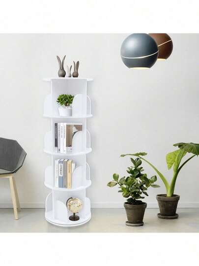 Estantería giratoria de 4 niveles, estantería giratoria de pie 360°, estantería decorativa, estantería de almacenamiento, para sala de estar, estudio, oficina, blanco