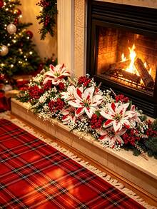 12/6/1pc Set Artificial Red & White Poinsettia Bouquet With Baby's Breath, Holiday Floral Arrangement Kit, Suitable For Fireplace, Stair Railing, Dining Table, Vase, Balcony Planter And Stage Backdrop, Perfect For Christmas Tree And Home Decor - Multicolor - View 3