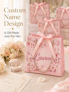 1 buah Tas Hadiah Personalisasi dengan Pita, Tas Hadiah Pengiring Pengantin dengan Nama Kustom, Tas Jinjing Lipat Ringan, Cocok untuk Acara Bridal Shower dan Souvenir Pesta - MultiWarna - View 2