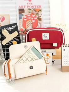 Large Capacity Double Zipper Vintage Pencil Case, New Student Edition For Middle And High School, Pencil Box, Multi-Compartment Stationery Bag For Organized Storage - Z - View 6