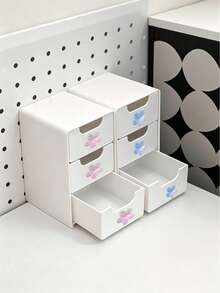 Multicolor Flower-Decorated Mini Desktop Drawer Storage Box, Multi-Layer Plastic Jewelry And Cosmetics Organizer, Multifunctional Storage Box, Suitable For Dressing Tables, Bedrooms, And Offices, Can Store Various Daily Items - Multicolor - View 3