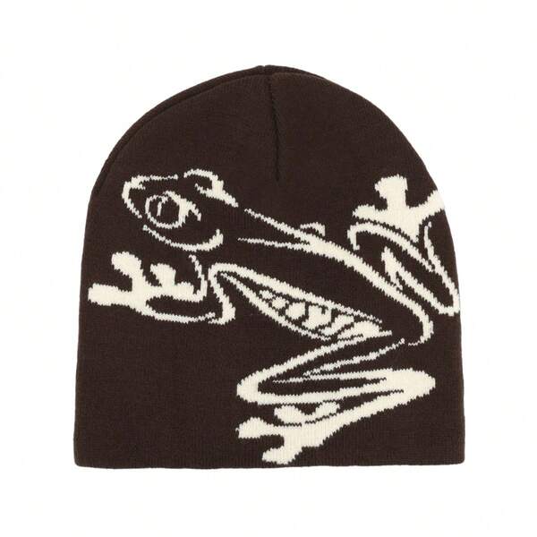 1pc Hip-Hop Color Block Frog Knitted Hat, Unisex Personalized Street Style Beanie, Men's Brimless Warm Knit Cap, Women's Fashion Street Hip-Hop Skateboard Beanie, Halloween Gift Recommendation, Christmas Holiday Party Product