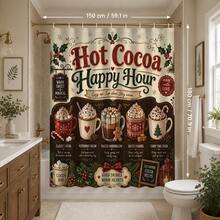 1pc/4pcs Christmas American Hot Cocoa Menu Multi-Functional Bathroom Decor Shower Curtain Set, Free 12 Hooks, Premium Holiday Atmosphere, Bathroom Mat, U-Shaped Floor Mat And Round Toilet Lid Cover, Suitable For All Christmas Scenes Decoration - American Hot Cocoa - View 11
