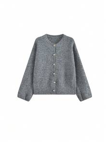 New Autumn Soft Elegant Vintage Lazy Short Loose Knit Cardigan Sweater Top - Grey - View 2