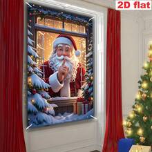 [Spanduk Pesta] 1 buah, Bahan Poliester, Spanduk Dekorasi Jendela Santa Claus, Pohon Natal, Hadiah, Desain Kepingan Salju untuk Natal - Santa Claus akan datang - View 8