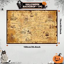 1pc Pirate Treasure Map Backdrop Pirate Theme Background Jewelry Map Banner Photography For Halloween Party Decoration Carnival Birthday - Multicolor - View 7