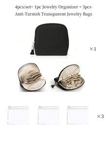 4pcs/Set Travel Jewelry Storage Box, Includes 3 Anti-Oxidation Jewelry Storage Bags, Small Jewelry Storage Bag With Compartments, Suitable For Women Travel, Can Store Necklaces, Earrings, Bracelets, Suitable As A Gift For Mom And Friends, Random Style - Multicolor - View 13