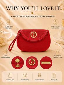 Giorgio Armani Armani Red Dumpling Clutch Bag, 18*12cm, Sold Individually, Textured Fabric With Wrist Strap, Suitable For Travel, Perfect For Storing Makeup And Small Essentials - Red - View 5