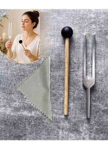 1 Set Alloy Tuning Fork Set 136.1Hz, 256Hz And 512C Portable Frequency Tuning Fork, Used For Yoga Meditation Relaxation Multi-Function Yoga Training Tool With Wooden Hammer To Produce Sound Standard Volume Includes Accessories - Silver - View 6