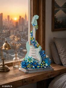 1125 PCS Romantic Ocean Heart Guitar Building Blocks Set, Artistic Inspiration Desktop Statue, Adult DIY Handmade Assembly Puzzle Kit, Collection-Level Building Toy For Music Enthusiasts, Modern Aesthetic Interior Decorative Item - Multicolor - View 11
