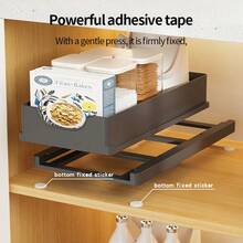 No-Drill Pull-Out Kitchen Cabinet Organizer - Slide-Out Drawer Shelf For Under Sink, Adjustable Rails, Large Capacity, Material - Multicolor - View 10