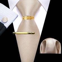 5Pcs Men Champagne Small Polka Dot Tie Pocket Square Cufflinks Ring Tie Clip Set, Random Cufflink Pattern, Suit Accessories For Wedding - Champagne - View 2