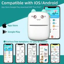 Mini Portable Thermal Printer, Cute Cat Design, USB Charging, Supports Photo And Label Printing, Includes USB Data Cable And Inkless Set, Ideal For Travel And Home Use, Photo Printer | USB Charging Printer - Multicolor - View 3