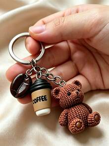 1pc Cute Bear Keychain, Coffee Bean Beverage Accessory Decoration, Y2K Backpack Charm, Keychain Accessory - Multicolor - View 3