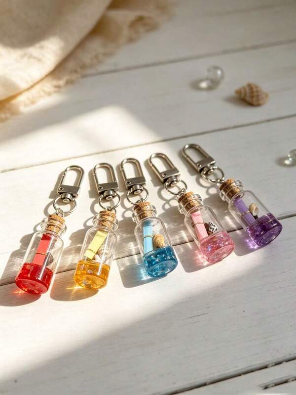 1pc Drift Bottle Keychain, Creative Simulation Wish Bottle Accessory, Mini Cute Best Friend Gift
