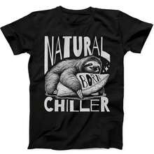Herren Vintage Grafik-T-Shirt, Retro-Print Streetwear-Tee, Lagerbestand im örtlichen Lager, 230 g/m², 100 % Baumwolle, Sloth Natural Born Chiller, Bestseller, lustiges Geschenk, schwarzes T-Shirt B179 - Schwarz - Übersicht 11