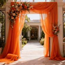 1pc Romantic 393 Inch Deep Orange Tulle Fabric, Long Solid Color Tulle Curtain, 100% Polyester Fabric, Multi-Purpose Party Backdrop, Suitable For Wedding Arch, Home Decor, Wedding Arch Backdrop, Baby Shower Decor, Purple Arch Fabric, Home Decor, Birthday Wedding Party - Dark Orange - View 4