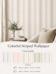 SUPSTICKER 1pc Sage Green Striped Self-Adhesive Wallpaper, Waterproof Removable PVC Decorative Sticker, Suitable For Nursery Bedroom Living Room, 3 Sizes - Multicolor - View 1