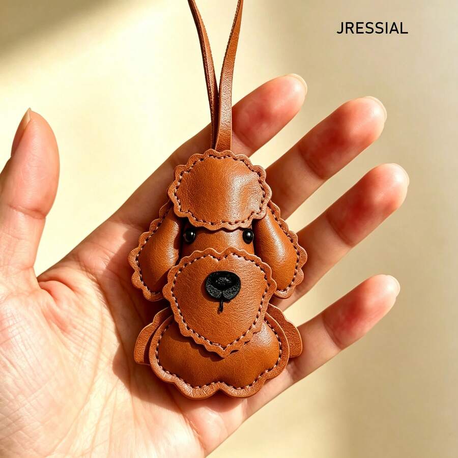 JRESSIAL Silk Scarf Teddy Dog Keychain, Korean Style Tassel Premium Pendant, PU Leather Puppy Bag Charm, Handbag Accessory - Brown - View 1