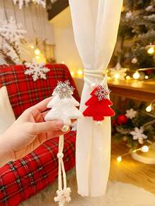 Christmas Tree Snowflake Pattern Curtain Tiebacks 2pcs Set Convenient Storage Curtain Tie Ropes, Universal Fixed Tie Straps For Sheer And Fabric Curtains, Christmas Holiday Home Window Atmosphere Decoration, Holiday Gift Decor Accessories - C-multicolor - View 1