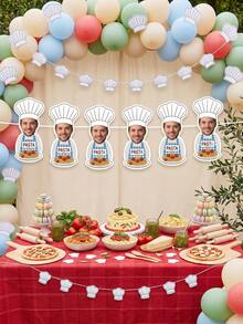 5/10/15pcs Custom Photo And Text Chef Banner,Personalized Pasta Baking Chef Banner,Custom Cooking Themed Birthday Party Wall Hanging Decoration - Multicolor - View 4