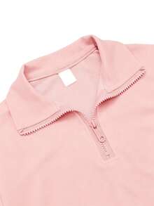 2pcs/Set Girls Outfit, Includes Half-Zip Casual Printed Sweatshirt And Minimalist Wide-Leg Pants, Suitable For Autumn/Winter Holiday/Outing Wear - Pink - View 7
