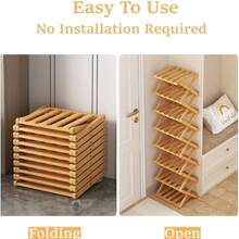 1pc Foldable Freestanding Narrow Bamboo Shoe Rack, Portable Space-Saving Shoe Tower, No Assembly Required, Suitable For Entryway, Hallway, Bedroom, Living Room Corner And Small Spaces - Ginger - View 6