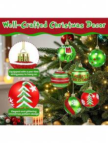 12pcs Christmas Tree Decor Balls, 2.4 Inch Red & Green Christmas Ball Hanging Ornaments, Shiny Christmas Tree Hanging Ball Decorations, Christmas Holiday Decorations - Multicolor - View 7