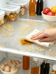 4 piezas de revestimientos impermeables para refrigerador - a prueba de humedad, antideslizantes, lavables, reutilizables, material EVA, patrón de limón novedoso, adecuados para refrigerador y decoración de cocina, revestimientos de refrigerador, revestimientos de cajones, revestimientos de armarios de zapatos, revestimientos de armarios - Dorado - Ver 5