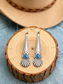 1 Pair Of Bohemian-Style Vintage Carved Stone Teardrop Earrings, Suitable For Women's Daily And Holiday Wear - Earrings - View 9